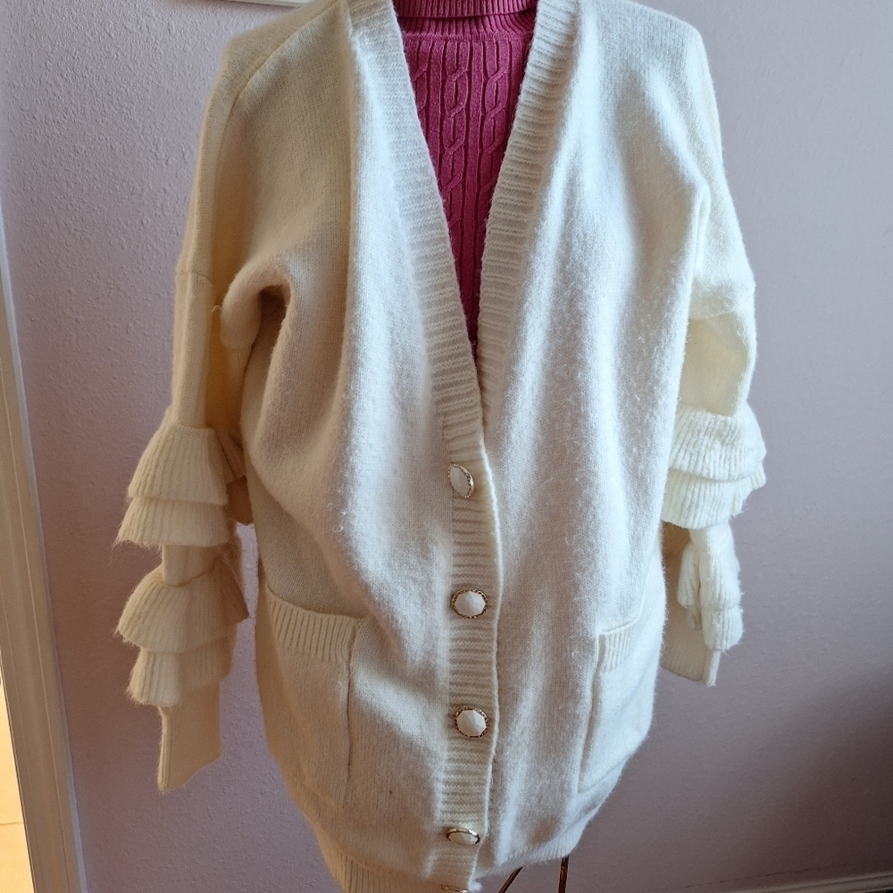Fashion Nova Cream Knitted Cardigan Sweater - Picture 2 of 16